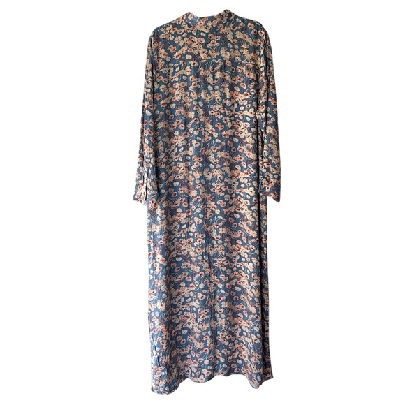 HAUTE HIPPIE | FLORAL MAXI SHIRTDRESS LONG SLEEVE BUTTON FRONT BLUE & WHITE | XL - Picture 8 of 11